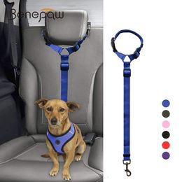 Benepaw Adjustable Durable Nylon Dog Seat Belt Comfortable Car Headrest Restraint Design Vehicle Seatbelts Pet Leash LJ201109330q