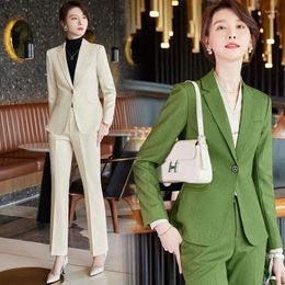 Women's Two Piece Pants Long Sleeve Solid Color Temperament Beautician Business Wear Socialite Internet Celebrity Fried Street Work Uniforms