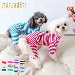 Abrrlo Dog Pyjamas For Pet Dogs Cotton Striped Puppy Jumpsuit Dog Clothes Soft Warm Coat For Small Dogs Teddy Chihuahua Clothing264H