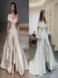 Elegant Women039s Jumpsuit with Long Detachable Train White Evening Dresses Off Shoulder Vintage Prom Dress Party Gowns Vestido5875920