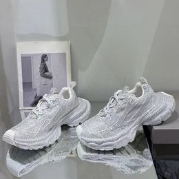 thick sole couples sneakers runway designer with high quality full rhinestone decor outside walking height increasing women and men flat trainers