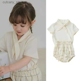 T-shirts 2023 Summer Kid Clothes Girl Sets 2 Pcs Children Baby Girls Suit Cotton Tops and Plaid Short Pants Kids Fashion Outfit Clothing L240311