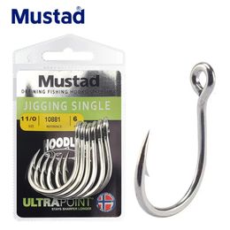 Mustad 10881 Fishing Hooks Super Strong 10 30 50 70 90 110 High Carbon Steel Saltwater Assist Jigging Hook 240226