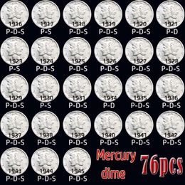 76pcs USA coins 1916-1945 mercury copy coins bright of different ages silver-plated set of coins255c