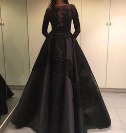 Modest Zuhair Murad Formal Evening Celebrity Dresses Detachable Train Black Lace Long Sleeve Arabic Dubai Fashion Prom Party Gowns8440377