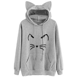 Sweatshirts Womens Cat Ear Solid Long Sleeve Hoodie Sweatshirt Hooded Pullover Tops Blouse Women's Zip up Sweatshirt Sweatshirt for Women