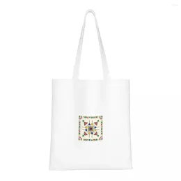 Shopping Bags Al-QaAl-Asiri Pattern Canvas Bag Folding Girls Shoulder Fashion Travel Handbag