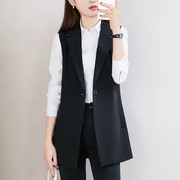 Women's Vests Spring Autumn Season Casual Solid Colour Long Suit Vest Sleeveless Single Button Office Large Flip Collar Coat L18