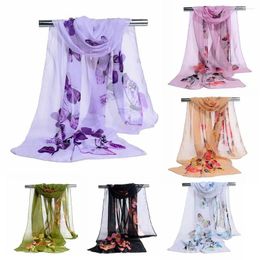 Scarves Women Soft Wrap Lady Flower Print Butterfly Shawl Silk Long Chiffon Scarf