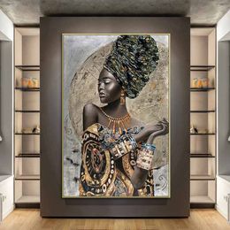 African Black Woman Abstract Art Posters And Prints National Style Women Canvas Paintings Pictures for Living Room Wall Decor209A
