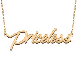 Priceless Name Necklace Custom Nameplate Pendant for Women Girls Birthday Gift Kids Best Friends Jewellery 18k Gold Plated Stainless Steel