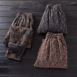 Women's Pants 2024 Autumn Winter Retro Cotton And Linen Quilted Women Thickened Loose Warm Casual Harem Trousers Z4130