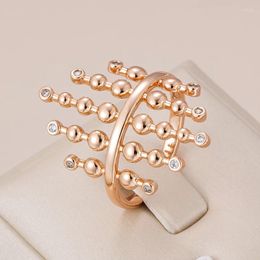 Cluster Rings Kinel Luxury Glossy Spherical Link Big 585 Rose Gold Colour Fashion Natural Zircon Ethnic Bride Daily Jewellery 2024