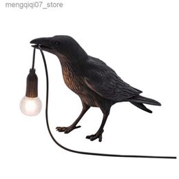 Lamps Shades US Plug Raven Table Lamp With Bulb Raven Decor For Bedside Bedroom Living Room Decoration L240311
