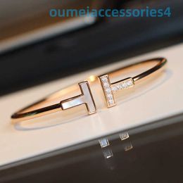 2024 Jewelry Designer Brand Bracelets Double Open Womens 18k Rose Gold Band Diamond White Fritillaria Full Half Diamond Elastic Bracelet