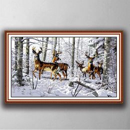 Antelopes in the snow Handmade Cross Stitch Craft Tools Embroidery Needlework sets counted print on canvas DMC 14CT 11CT225t