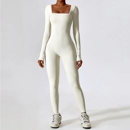 Jumpsuit Gym Workout Yoga Clothes Dance Fitness Long Sleeved Sports Jumpsuit Sexy Tight Boilersuit Women Tracksuit240311