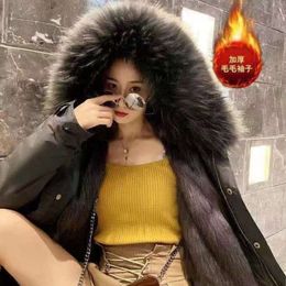 Pai Women's Haining Overcomes Detachable Inner Tank Thickened And Warm Fox Fur Integrated Medium Long Leather Coat 8186