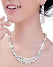 Cheap Crystal Bridal Jewellery Set silver plated necklace diamond earrings Wedding Jewellery sets for bride Bridesmaids women Bridal A5925809