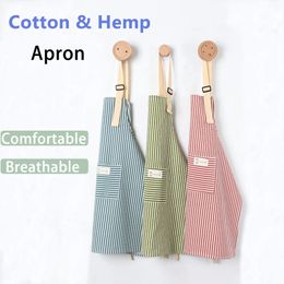 Hanging Neck Apron Restaurant Special Cotton And Linen Sleeveless Kitchen Cooking Japanese Style Accessories 240227