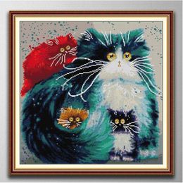 Colourful cat Handmade Cross Stitch Craft Tools Embroidery Needlework sets counted print on canvas DMC 14CT 11CT245t