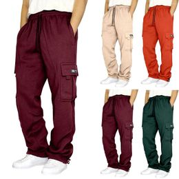 Men's Pants Solid Drawstring Elastic Waist Pocket Loose Sweatpants Memory