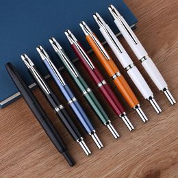 MAJOHN A1 Press Fountain Pen Retractable Ultra Fine Nib 04mm Metal Matte Black with Clip Version Office School Supplies 240229