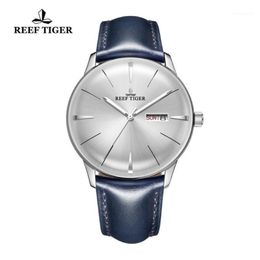 Wristwatches 2021 Reef Tiger RT Dress Watches For Men Blue Leather Band Convex Lens White Dial Automatic RGA82381264k