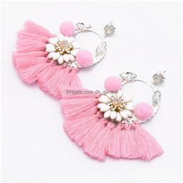 Charm Handmade Hairball Tassel Drop Earrings Flower Crystal For Women Delivery Jewellery Dhgarden Dhtop