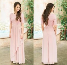 Country Wedding Bridesmaids Dresses Boho Sleeved Modest Rose Dusty Long Bridesmaid Dresses With Half Sleeves Lace Chiffon6874960