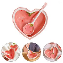 Dinnerware Sets Flatware Heart Shaped Strawberry Bowl Spoon Household Decorative Tableware Multi-function Salad Kitchen Home Supplies