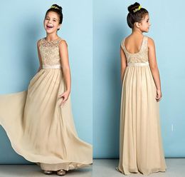 New Fashion Cheap Champagne Aline Junior Bridesmaid Dresses Scoop Neck Lace Floorlength Chiffon Bridesmaid Dress Wedding Guest P5027098