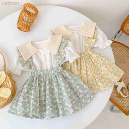 Clothing Sets Clothing Sets Korea Summer Children Baby Girl Clothes Cotton Short Sleeve Button Floral Suspender Skirt Suit Outfits ldd240311