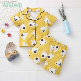 T-shirts Newborn Baby Boys Girls Short Sleeve Cartoon Blouse Tops+Shorts Sleepwear Pyjamas Kids Pyjama Sets Summer Home Sleeping Clothes L240311