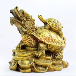 Chinese FengShui Pure Bronze Wealth Money Evil Dragon Turtle Tortoise Statue212S