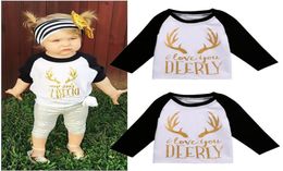 NEW Xmas Kids Toddler i love you deerly letters printed Girls Baby fashion Clothes Long Sleeve Tops white Tshirt Casual girl cute5904513