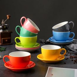 350ml Latte Cups Ceramic Coffee Cup and Saucer Set Pottery Breakfast Milk Mug Afternoon Teacup Porcelain Water Mugs Wholesale 240304