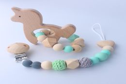 Baby Wooden Teether Silicone Beads Teething Ring Bracelet Hand Made Rattles Pacifier Holder Toys 2Pcsset9073134