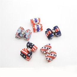 Dog Apparel 50 100pcs Arrival American Flag Colourful Hair Bows Rubber Bands Puppy Independence Day Holiday Accessories2529