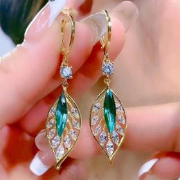 Dangle Earrings Green Crystal Leaf Dange Wedding Bridal Jewelry CZ Leaves Threader Tassel Chain Earings Birthday Christmas Gift For Her