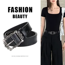 Belts Fashion Flower Type Silver Buckle Women Genuine Leather Belt Versatile Slim Fit Dress Waist Grace