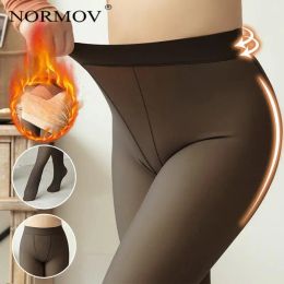 Capris Normov Plus Size Winter Women's Sock Pants Tights Warm Fake Translucent Stocking Pantyhose Women Thermal Super Stretchy Legging