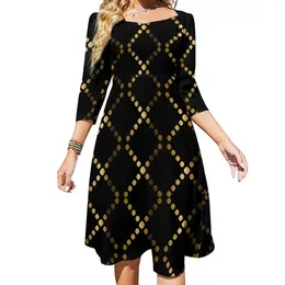 Casual Dresses Gold Dot Dress Summer Cross Dots Print Festival Womens Three Quarter Aesthetic Design Big Size