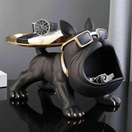 Decorative Figurines Resin Dog Statue Living Room Decor Decorative Storage Tray Sculpture Ornament Animal Figurines for Home Inter2599