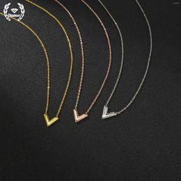 Pendant Necklaces Diamon Trendy Simple Letter V Necklace Stainless Steel For Womens Neck Chain Vintage Jewelry Gift Friendship