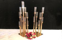 10PCS Flowers Vases Candle Holders Road Lead Table Centrepiece Gold Metal Stand Pillar Candlestick For Wedding Candelabra G04902 T2128626