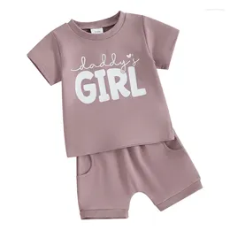 Clothing Sets Toddler Baby Girl Outfits Born Summer Clothes Daddys Short Sleeve T-Shirt Tops Elastic Shorts