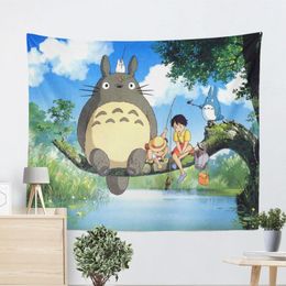 cartoon totoro tapestry kawaii kids room wall hanging decoration anime tapiz modern house apartment carpet blanket256z