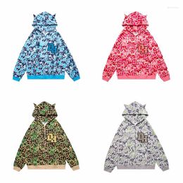 Women's Hoodies American Camo Little Devil Horn Hooded Cardigan Sweater Harajuku Style Y2K Fashion Sweatshirt High Street Couple Versatile