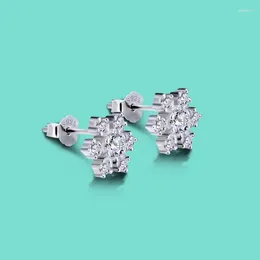 Stud Earrings Fashion Women's S925 Sterling Silver Snowflake Crystal Zircon Inlaid Design Shiny Rhinestone Christmas Jewelry